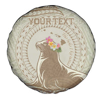 Personalised Hawaii Monk Seal Spare Tire Cover Polynesian Tattoo With Tropical Flowers - Beige Pastel LT14 - Polynesian Pride