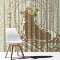 Personalised Hawaii Monk Seal Window Curtain Polynesian Tattoo With Tropical Flowers - Beige Pastel LT14 - Polynesian Pride
