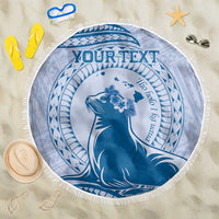 Personalised Hawaii Monk Seal Beach Blanket Polynesian Tattoo With Tropical Flowers - Blue Pastel LT14 One Size 150cm Blue - Polynesian Pride