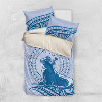 Personalised Hawaii Monk Seal Bedding Set Polynesian Tattoo With Tropical Flowers - Blue Pastel LT14 US Twin 172cm x 218cm Blue - Polynesian Pride