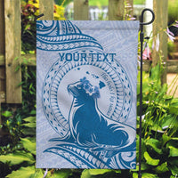 Personalised Hawaii Monk Seal Garden Flag Polynesian Tattoo With Tropical Flowers - Blue Pastel LT14 Garden Flag Blue - Polynesian Pride