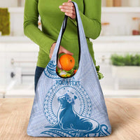 Personalised Hawaii Monk Seal Grocery Bag Polynesian Tattoo With Tropical Flowers - Blue Pastel LT14 - Polynesian Pride
