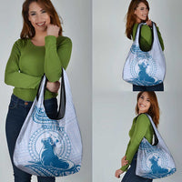 Personalised Hawaii Monk Seal Grocery Bag Polynesian Tattoo With Tropical Flowers - Blue Pastel LT14 - Polynesian Pride