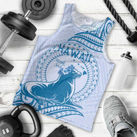 Personalised Hawaii Monk Seal Men Tank Top Polynesian Tattoo With Tropical Flowers - Blue Pastel LT14 - Polynesian Pride