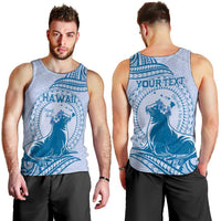 Personalised Hawaii Monk Seal Men Tank Top Polynesian Tattoo With Tropical Flowers - Blue Pastel LT14 - Polynesian Pride