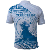 Personalised Hawaii Monk Seal Polo Shirt Polynesian Tattoo With Tropical Flowers - Blue Pastel LT14 - Polynesian Pride