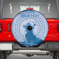 Personalised Hawaii Monk Seal Spare Tire Cover Polynesian Tattoo With Tropical Flowers - Blue Pastel LT14 - Polynesian Pride