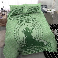 Personalised Hawaii Monk Seal Bedding Set Polynesian Tattoo With Tropical Flowers - Green Pastel LT14 - Polynesian Pride