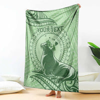 Personalised Hawaii Monk Seal Blanket Polynesian Tattoo With Tropical Flowers - Green Pastel LT14 - Polynesian Pride
