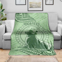 Personalised Hawaii Monk Seal Blanket Polynesian Tattoo With Tropical Flowers - Green Pastel LT14 - Polynesian Pride