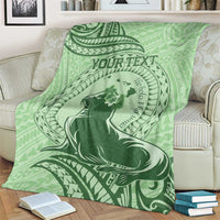 Personalised Hawaii Monk Seal Blanket Polynesian Tattoo With Tropical Flowers - Green Pastel LT14 - Polynesian Pride