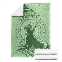 Personalised Hawaii Monk Seal Blanket Polynesian Tattoo With Tropical Flowers - Green Pastel LT14 - Polynesian Pride