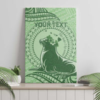 Personalised Hawaii Monk Seal Canvas Wall Art Polynesian Tattoo With Tropical Flowers - Green Pastel LT14 - Polynesian Pride
