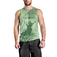 Personalised Hawaii Monk Seal Men Tank Top Polynesian Tattoo With Tropical Flowers - Green Pastel LT14 - Polynesian Pride