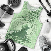 Personalised Hawaii Monk Seal Men Tank Top Polynesian Tattoo With Tropical Flowers - Green Pastel LT14 - Polynesian Pride
