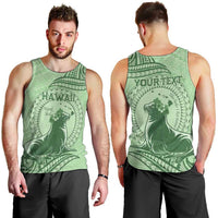 Personalised Hawaii Monk Seal Men Tank Top Polynesian Tattoo With Tropical Flowers - Green Pastel LT14 - Polynesian Pride
