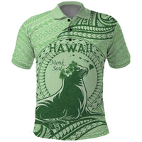 Personalised Hawaii Monk Seal Polo Shirt Polynesian Tattoo With Tropical Flowers - Green Pastel LT14 Green - Polynesian Pride