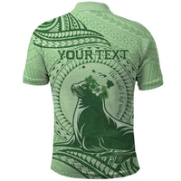 Personalised Hawaii Monk Seal Polo Shirt Polynesian Tattoo With Tropical Flowers - Green Pastel LT14 - Polynesian Pride