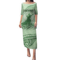 Personalised Hawaii Monk Seal Puletasi Polynesian Tattoo With Tropical Flowers - Green Pastel LT14 Long Dress Green - Polynesian Pride