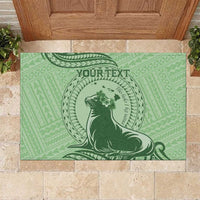 Personalised Hawaii Monk Seal Rubber Doormat Polynesian Tattoo With Tropical Flowers - Green Pastel LT14 Green - Polynesian Pride