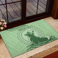 Personalised Hawaii Monk Seal Rubber Doormat Polynesian Tattoo With Tropical Flowers - Green Pastel LT14 - Polynesian Pride