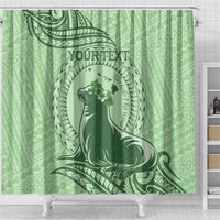Personalised Hawaii Monk Seal Shower Curtain Polynesian Tattoo With Tropical Flowers - Green Pastel