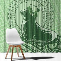 Personalised Hawaii Monk Seal Window Curtain Polynesian Tattoo With Tropical Flowers - Green Pastel LT14 - Polynesian Pride