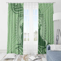 Personalised Hawaii Monk Seal Window Curtain Polynesian Tattoo With Tropical Flowers - Green Pastel LT14 - Polynesian Pride