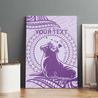 Personalised Hawaii Monk Seal Canvas Wall Art Polynesian Tattoo With Tropical Flowers - Purple Pastel LT14 - Polynesian Pride