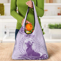 Personalised Hawaii Monk Seal Grocery Bag Polynesian Tattoo With Tropical Flowers - Purple Pastel LT14 - Polynesian Pride