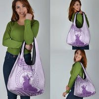 Personalised Hawaii Monk Seal Grocery Bag Polynesian Tattoo With Tropical Flowers - Purple Pastel LT14 - Polynesian Pride