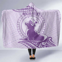 Personalised Hawaii Monk Seal Hooded Blanket Polynesian Tattoo With Tropical Flowers - Purple Pastel LT14 One Size Purple - Polynesian Pride
