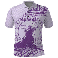 Personalised Hawaii Monk Seal Polo Shirt Polynesian Tattoo With Tropical Flowers - Purple Pastel LT14 Purple - Polynesian Pride