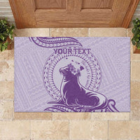 Personalised Hawaii Monk Seal Rubber Doormat Polynesian Tattoo With Tropical Flowers - Purple Pastel LT14 Purple - Polynesian Pride