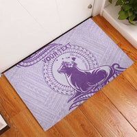 Personalised Hawaii Monk Seal Rubber Doormat Polynesian Tattoo With Tropical Flowers - Purple Pastel LT14 - Polynesian Pride