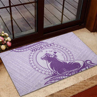 Personalised Hawaii Monk Seal Rubber Doormat Polynesian Tattoo With Tropical Flowers - Purple Pastel LT14 - Polynesian Pride
