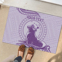 Personalised Hawaii Monk Seal Rubber Doormat Polynesian Tattoo With Tropical Flowers - Purple Pastel LT14 - Polynesian Pride