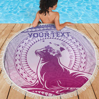 Personalised Hawaii Monk Seal Beach Blanket Polynesian Tattoo With Tropical Flowers - Purple Gradient LT14 - Polynesian Pride