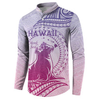 Personalised Hawaii Monk Seal Button Sweatshirt Polynesian Tattoo With Tropical Flowers - Purple Gradient LT14 - Polynesian Pride