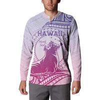 Personalised Hawaii Monk Seal Button Sweatshirt Polynesian Tattoo With Tropical Flowers - Purple Gradient LT14 - Polynesian Pride