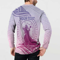 Personalised Hawaii Monk Seal Button Sweatshirt Polynesian Tattoo With Tropical Flowers - Purple Gradient LT14 - Polynesian Pride