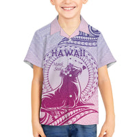 Personalised Hawaii Monk Seal Family Matching Off Shoulder Short Dress and Hawaiian Shirt Polynesian Tattoo With Tropical Flowers - Purple Gradient LT14 Son's Shirt Purple - Polynesian Pride