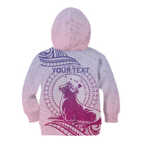 Personalised Hawaii Monk Seal Kid Hoodie Polynesian Tattoo With Tropical Flowers - Purple Gradient