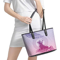Personalised Hawaii Monk Seal Leather Tote Bag Polynesian Tattoo With Tropical Flowers - Purple Gradient LT14 - Polynesian Pride