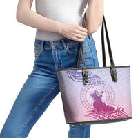 Personalised Hawaii Monk Seal Leather Tote Bag Polynesian Tattoo With Tropical Flowers - Purple Gradient LT14 - Polynesian Pride