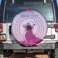 Personalised Hawaii Monk Seal Spare Tire Cover Polynesian Tattoo With Tropical Flowers - Purple Gradient LT14 Purple - Polynesian Pride