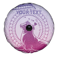 Personalised Hawaii Monk Seal Spare Tire Cover Polynesian Tattoo With Tropical Flowers - Purple Gradient LT14 - Polynesian Pride