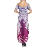 Personalised Hawaii Monk Seal Summer Maxi Dress Polynesian Tattoo With Tropical Flowers - Purple Gradient LT14 - Polynesian Pride