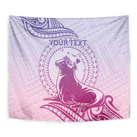 Personalised Hawaii Monk Seal Tapestry Polynesian Tattoo With Tropical Flowers - Purple Gradient