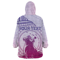 Personalised Hawaii Monk Seal Wearable Blanket Hoodie Polynesian Tattoo With Tropical Flowers - Purple Gradient LT14 - Polynesian Pride